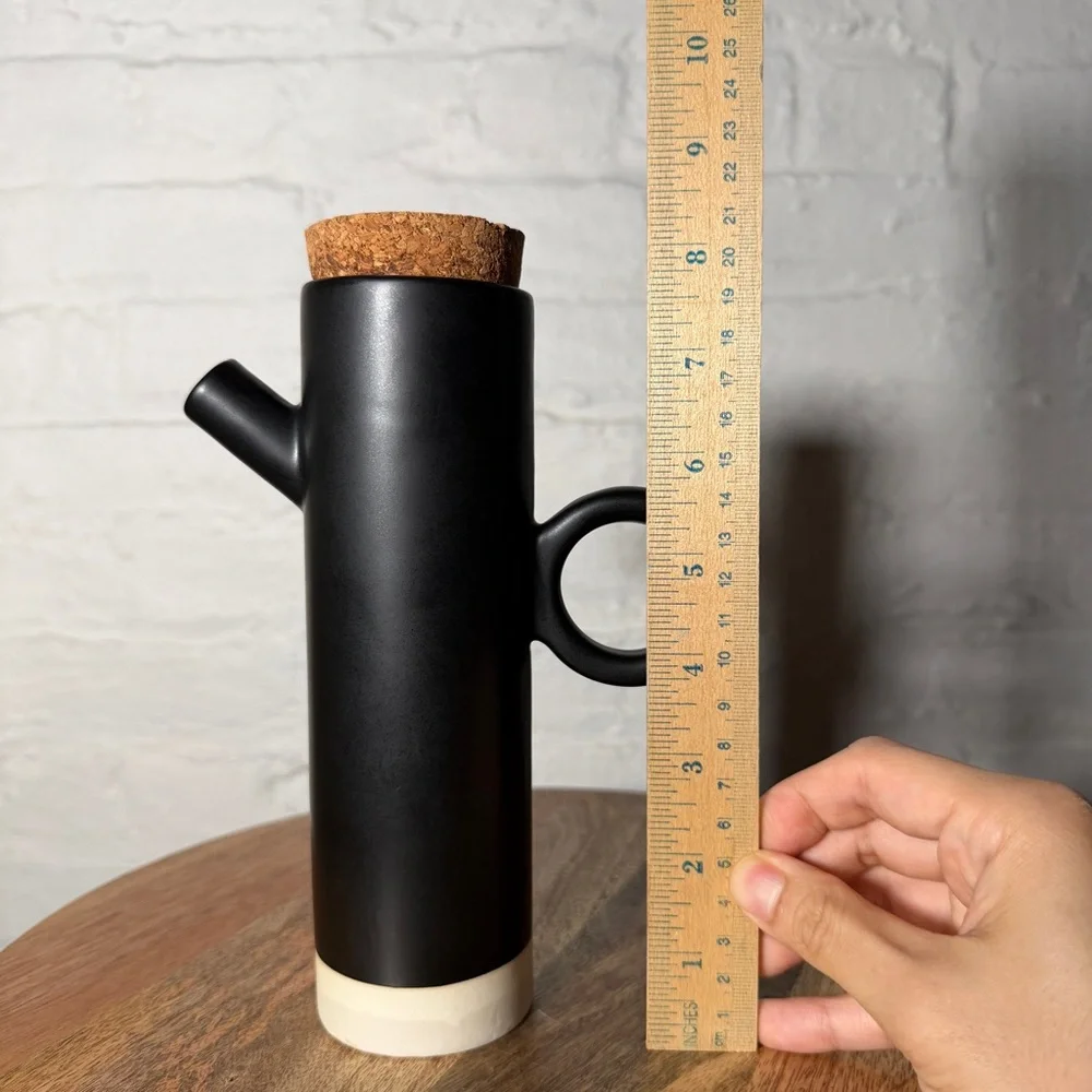 Crate & Barrel Shaillee Matte Black Ceramic Cruet Vase with Cork Lid